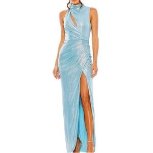 Mac Duggal Ieena High-Neck Lamé Gown